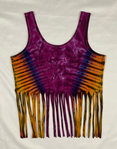 Women’s Amethyst/Sunset Tie-Dyed Fringe Crop Tank, XL