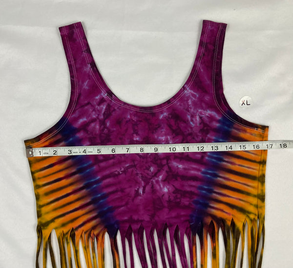 Women’s Amethyst/Sunset Tie-Dyed Fringe Crop Tank, XL