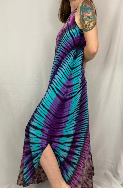 Women's Earthy Pink/Blue Tie-Dyed Rayon Maxi Dress, XS
