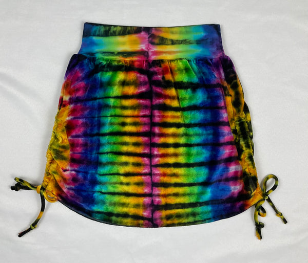Ladies Rainbow/Black Stripe Velour Mini Skirt w/ ties, M