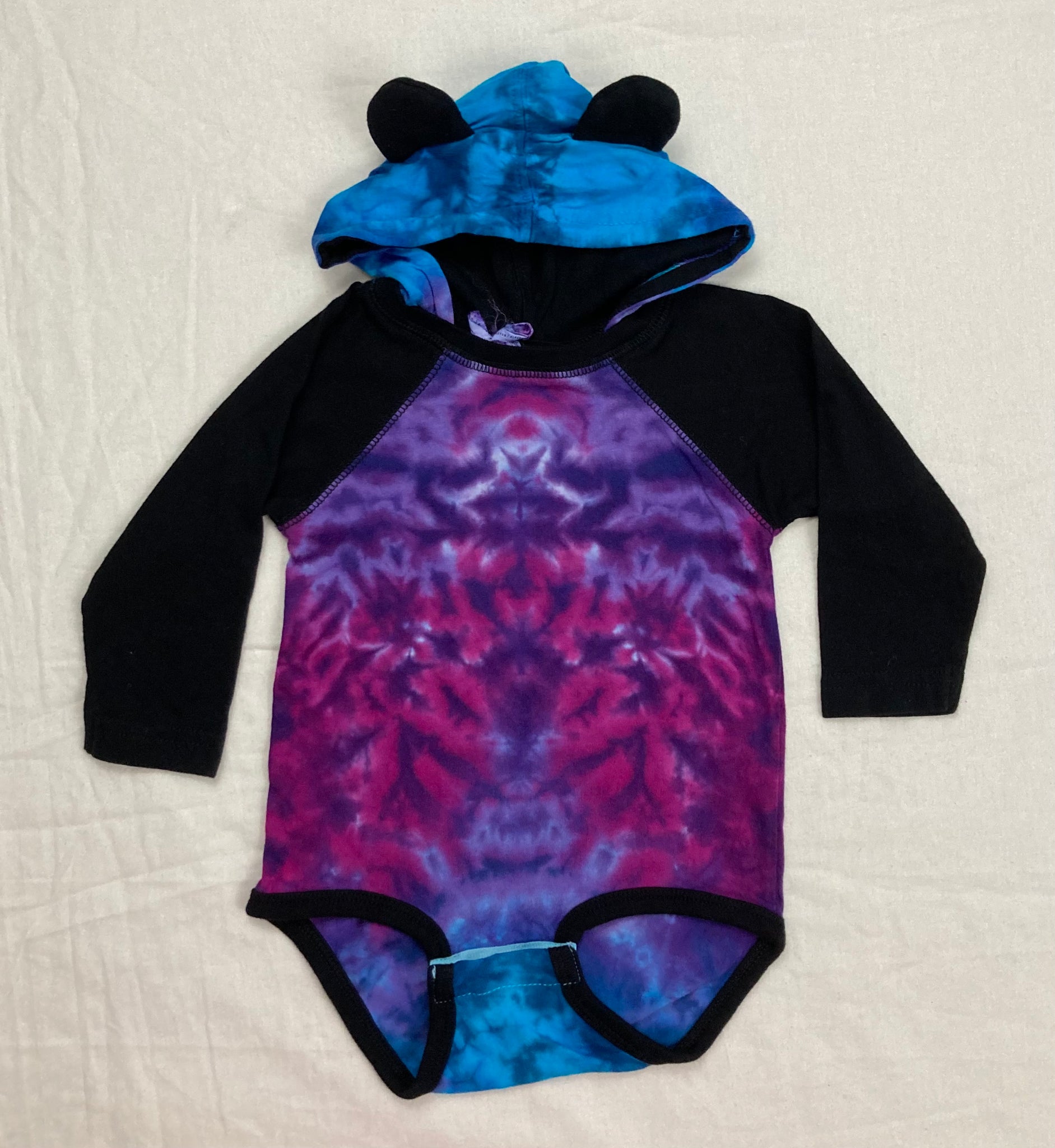 Baby Purple/Blue Tie-Dyed Longsleeve Bodysuit w/ Ears, 12M