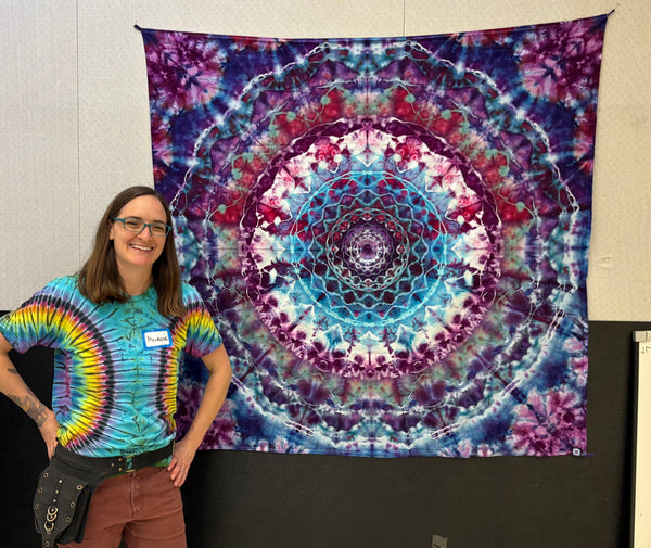 Blueberry Bubble Gum Mandala 58" x 58" Ice-dyed Tapestry/Wall Hanging
