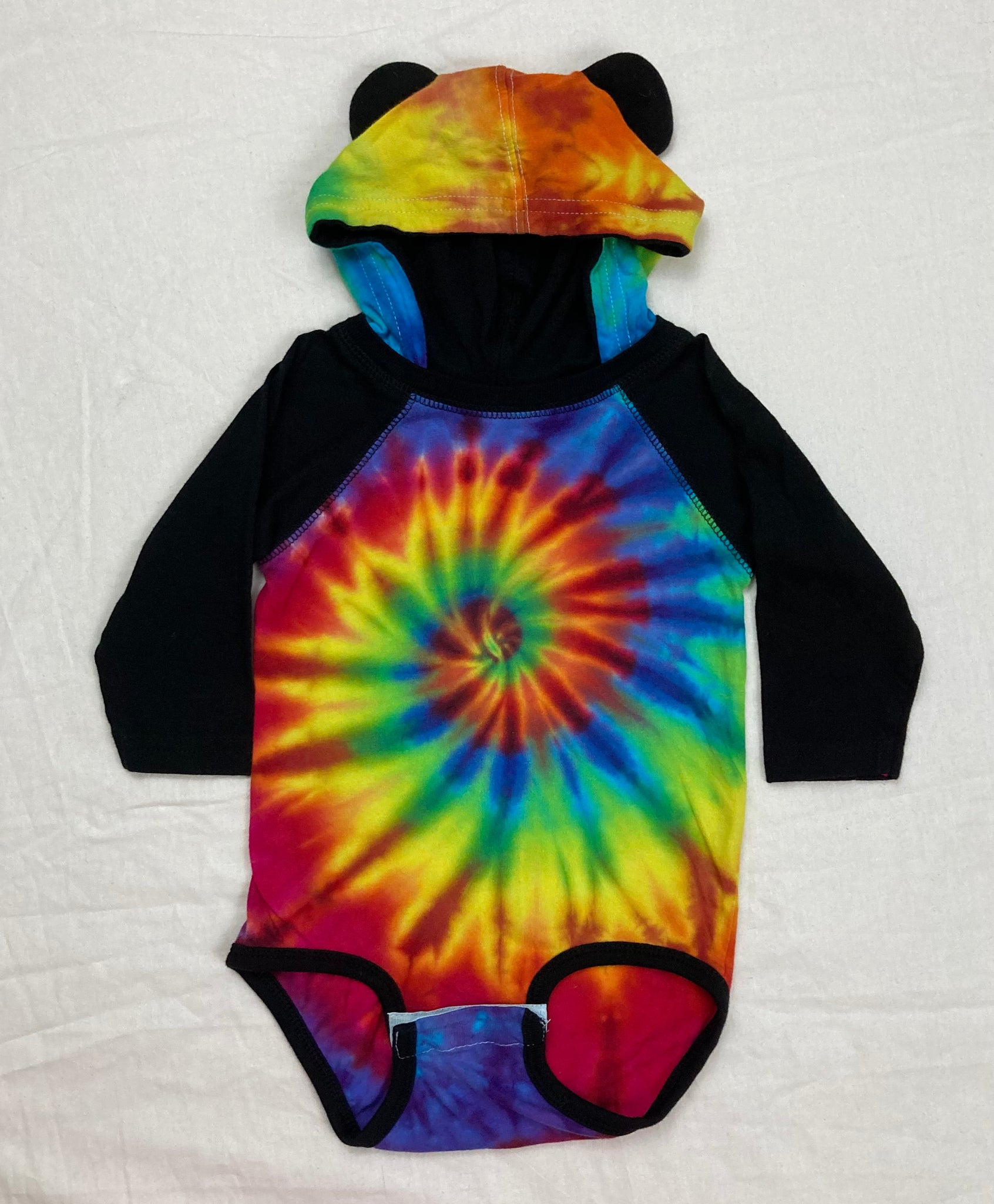 Baby Rainbow Tie-Dyed Longsleeve Bodysuit w/ Ears, 12M