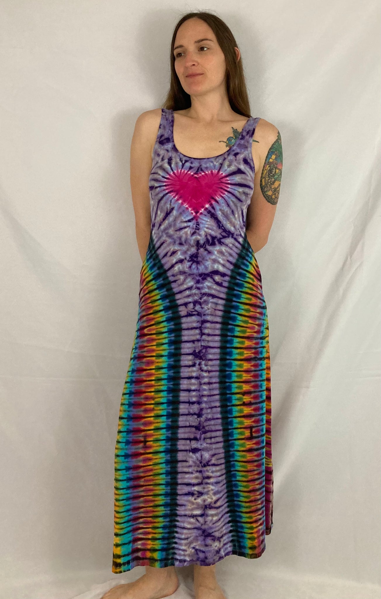 Women’s Earth Rainbow Tie-Dyed A-line Maxi Dress w/ pockets, S/M