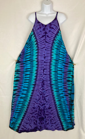 Women's Purple/Blue Tie-Dyed Rayon Maxi Dress, S