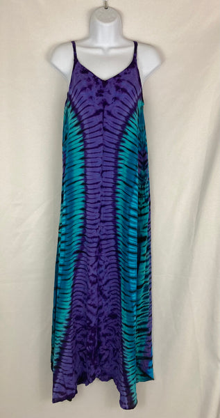 Women's Purple/Blue Tie-Dyed Rayon Maxi Dress, S