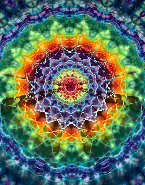 58" x 58" Mermaid Rainbow Mandala Ice-dyed Tapestry/Wall Hanging