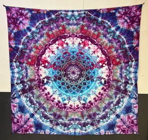 Blueberry Bubble Gum Mandala 58" x 58" Ice-dyed Tapestry/Wall Hanging