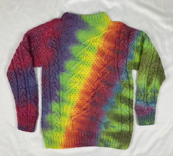 Adult Rainbow Tie-Dyed Hand Knit Bolt Sweater, L/XL