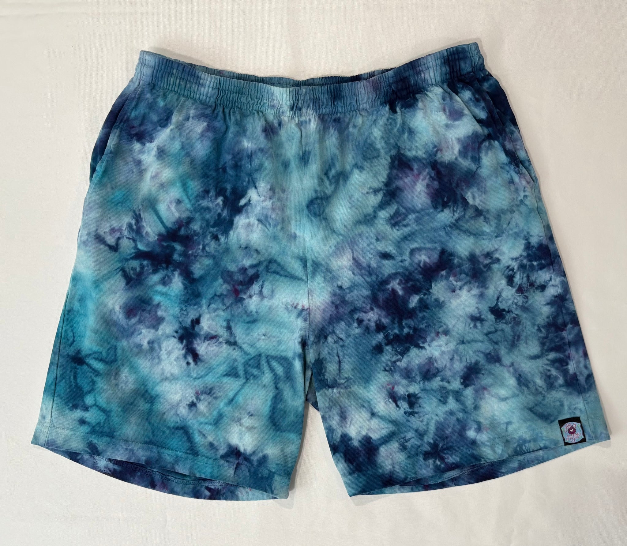 Men’s/Unisex Blue Ice-Dyed Shorts, 2XL (38)