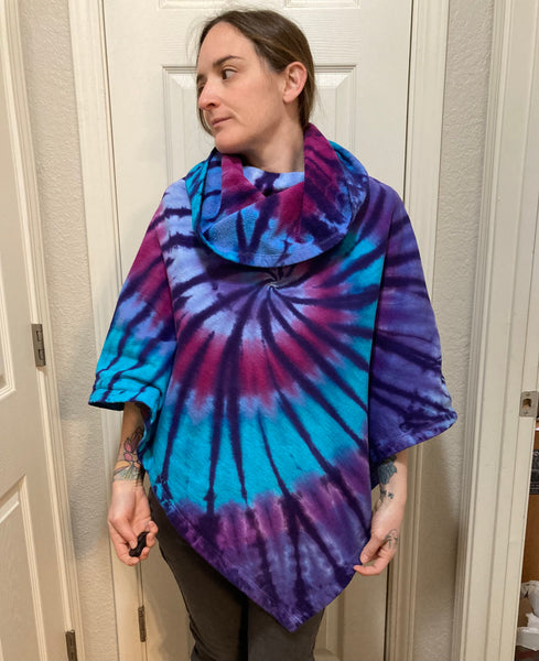 Adult Purple/Blue Hoodie Poncho, (one size, not plus)