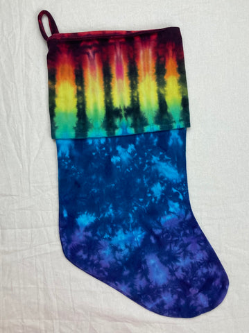 Blue/Rainbow Tie-dyed Xmas Stocking - L/XL (single)