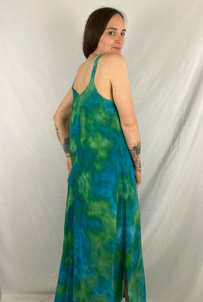 Women's Blue/Green Ice-Dyed Rayon Maxi Dress, L