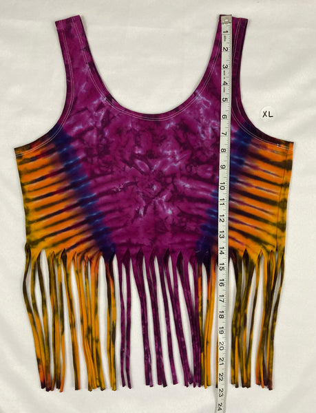 Women’s Amethyst/Sunset Tie-Dyed Fringe Crop Tank, XL