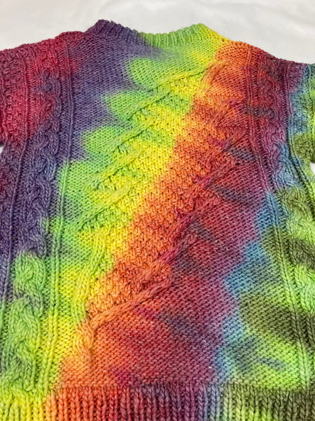 Adult Rainbow Tie-Dyed Hand Knit Bolt Sweater, L/XL