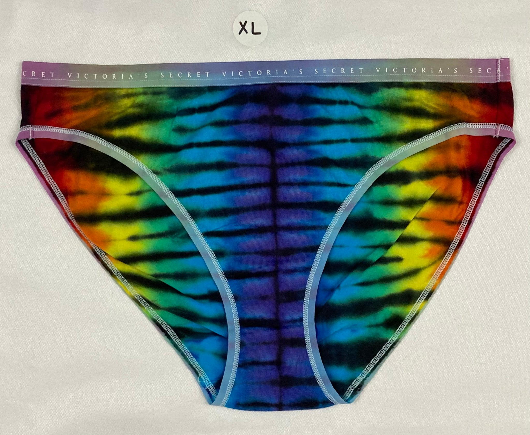 Women's Black/Rainbow Victoria's Secret Tie-Dyed Panties, XL