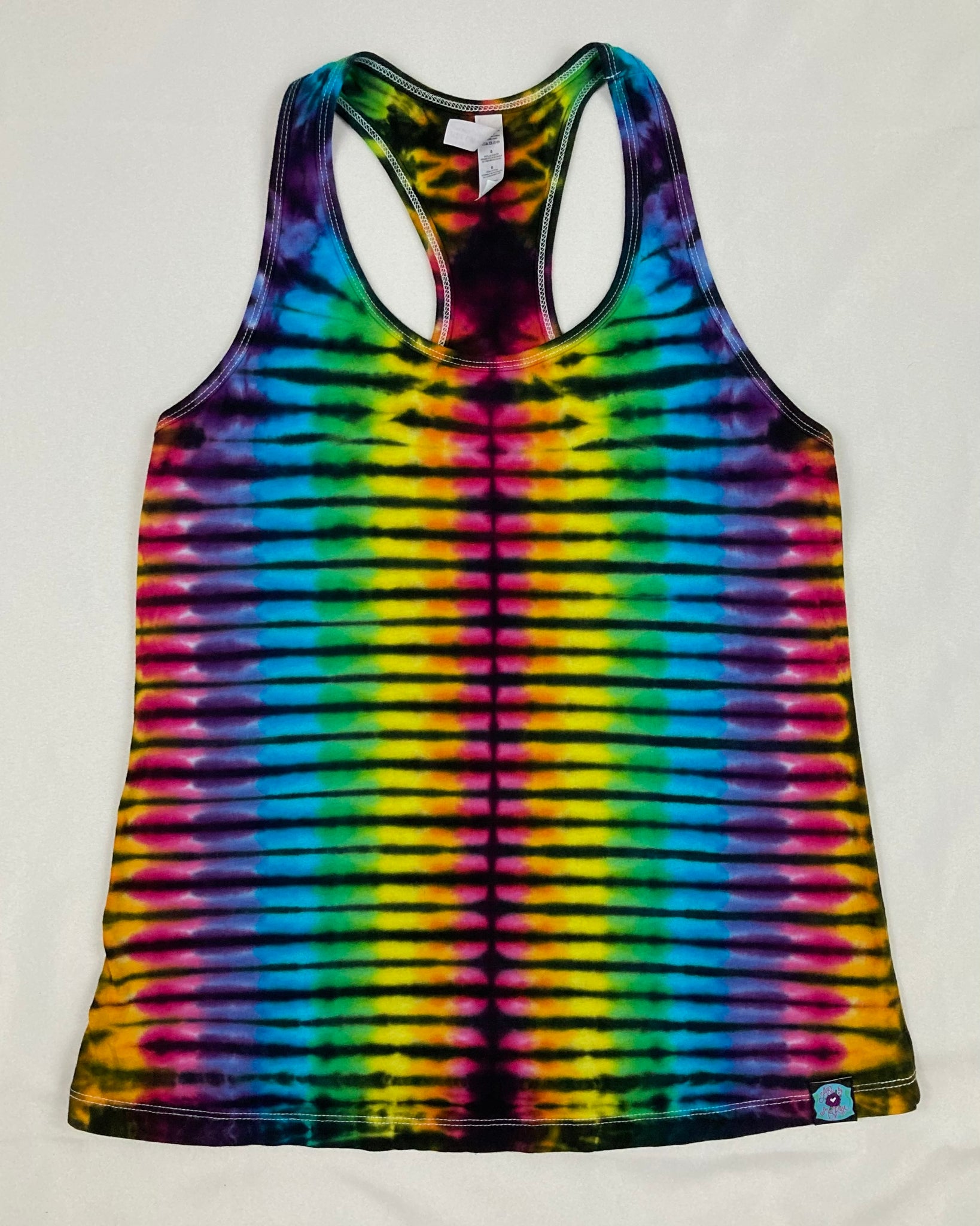 Ladies Rainbow/Black Tie-dyed Racerback Tank, S & M