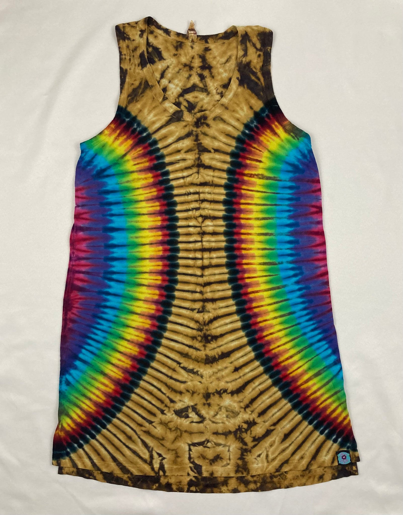 Ladies Brown/Rainbow Tie-Dyed Tank Dress, XL