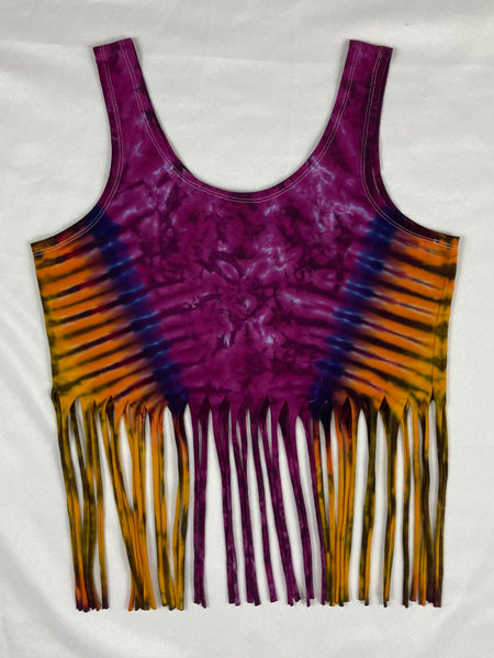 Women’s Amethyst/Sunset Tie-Dyed Fringe Crop Tank, XL
