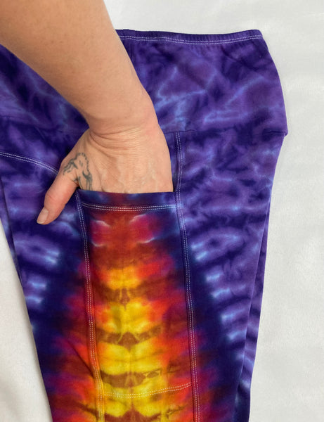 Women’s Purple Sunset Tie-dyed Biker Shorts w/ Pockets, M