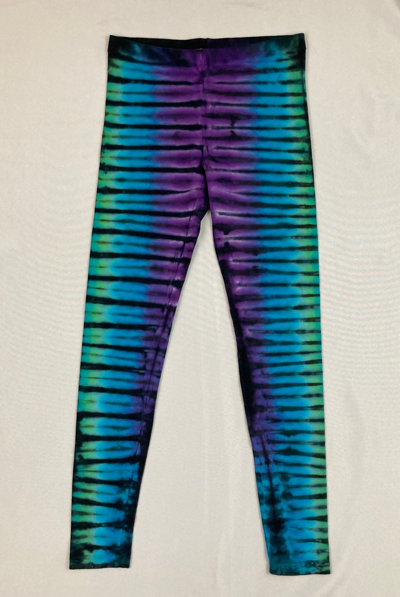 Ladies Purple/Blue/Green Tie-Dyed Leggings, L (runs small)