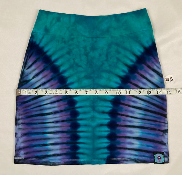Women's Aqua/Purple Tie-Dyed Mini Skirt, XS/S