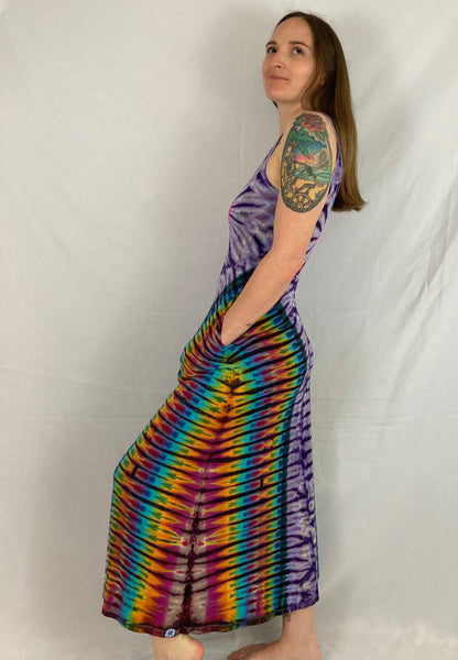 Women’s Earth Rainbow Tie-Dyed A-line Maxi Dress w/ pockets, S/M