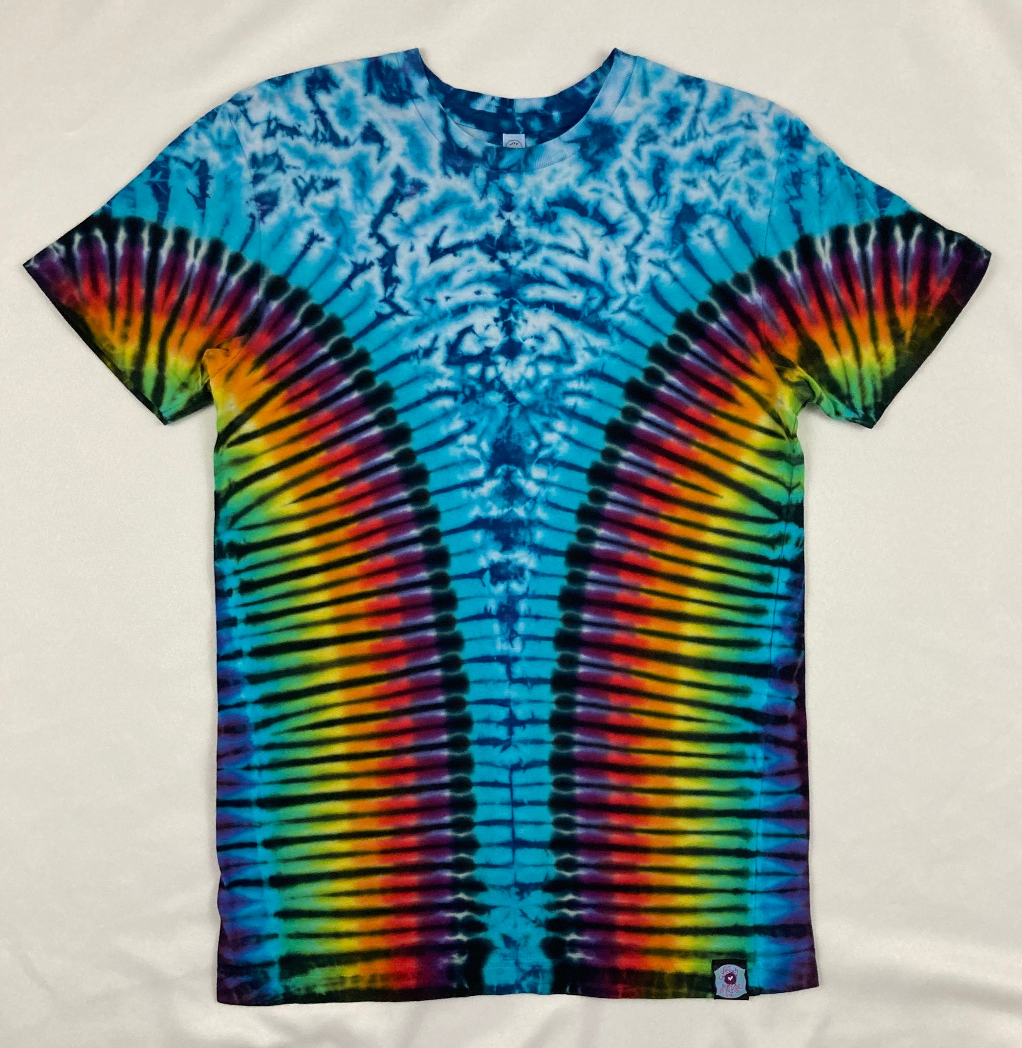 Adult Blue/Rainbow/Black Tie-Dyed Tee, S