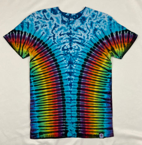 Adult Blue/Rainbow/Black Tie-Dyed Tee, S