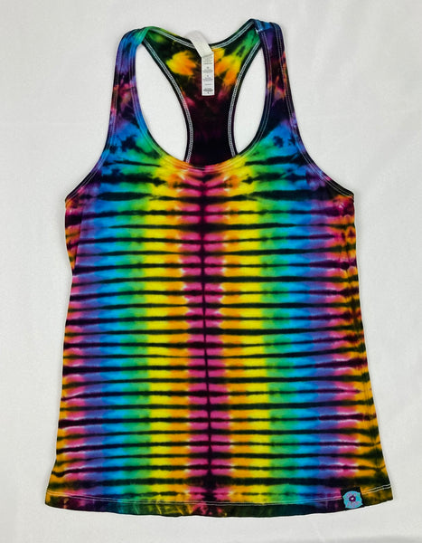 Ladies Rainbow/Black Tie-dyed Racerback Tank, S-L