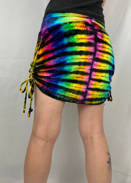 Ladies Rainbow/Black Stripe Velour Mini Skirt w/ ties, M