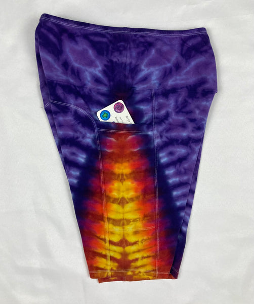 Women’s Purple Sunset Tie-dyed Biker Shorts w/ Pockets, M