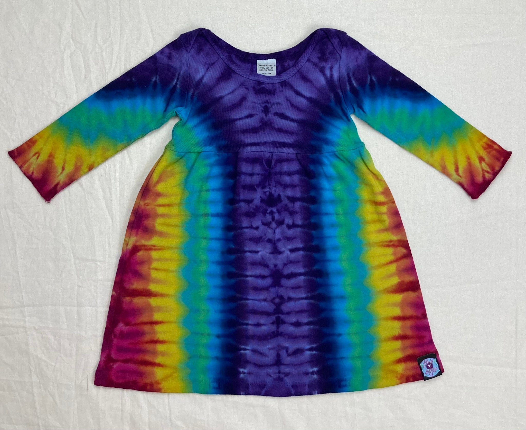 Baby Purple/Rainbow Tie-Dyed Long-sleeve Dress, 12M