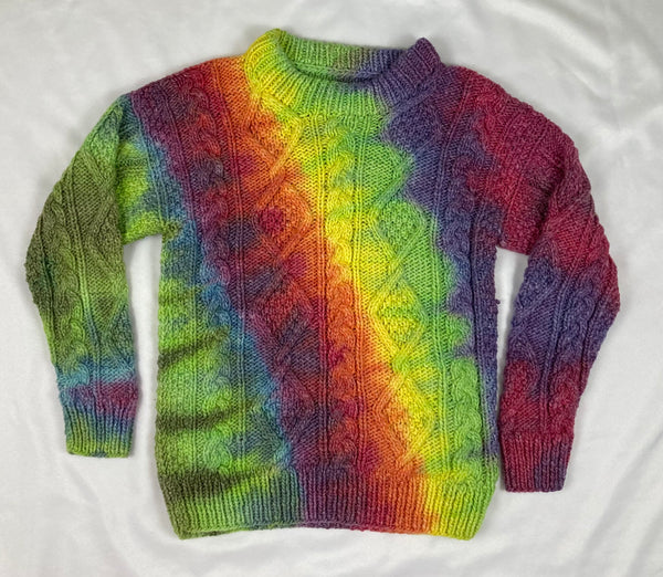 Adult Rainbow Tie-Dyed Hand Knit Bolt Sweater, L/XL