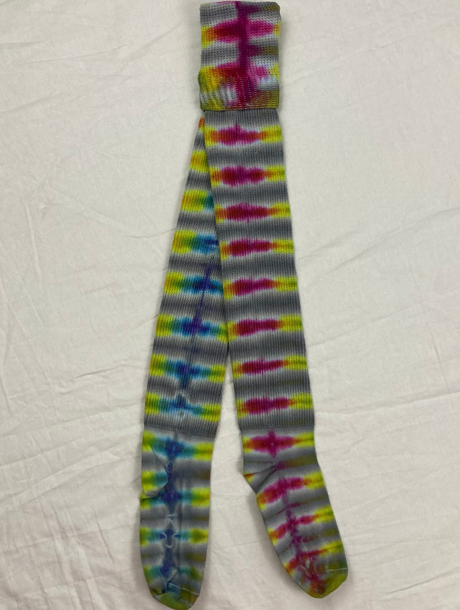 Adult Gray Rainbow Tie-dyed Thigh High Socks