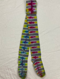 Adult Gray Rainbow Tie-dyed Thigh High Socks