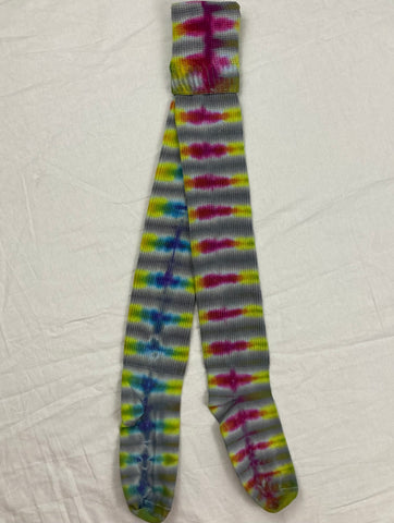 Adult Gray Rainbow Tie-dyed Thigh High Socks