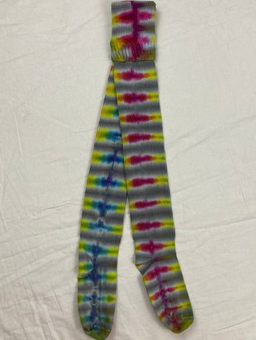 Adult Gray Rainbow Tie-dyed Thigh High Socks, 9-11