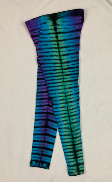 Ladies Purple/Blue/Green Tie-Dyed Leggings, L (runs small)