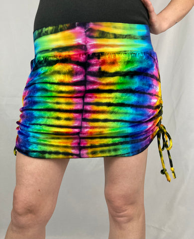 Ladies Rainbow/Black Stripe Velour Mini Skirt w/ ties, M