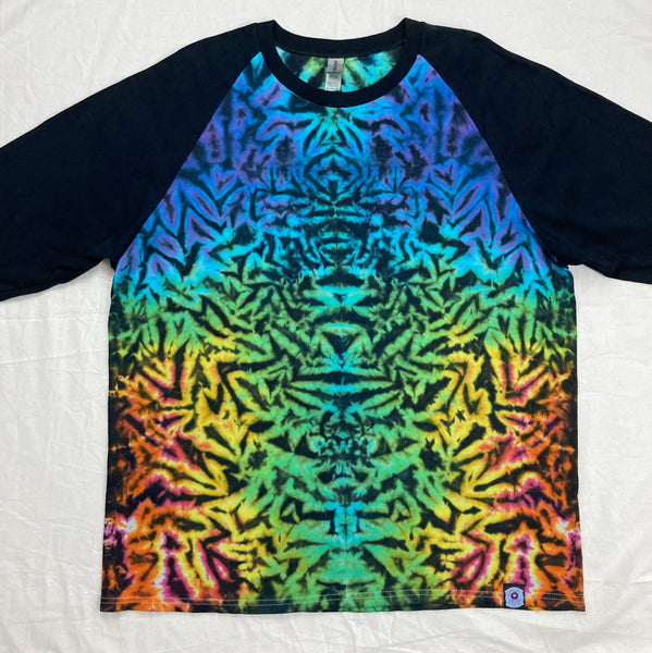 Adult Classic Rainbow Tie-Dyed Baseball 3/4 Tee, XL