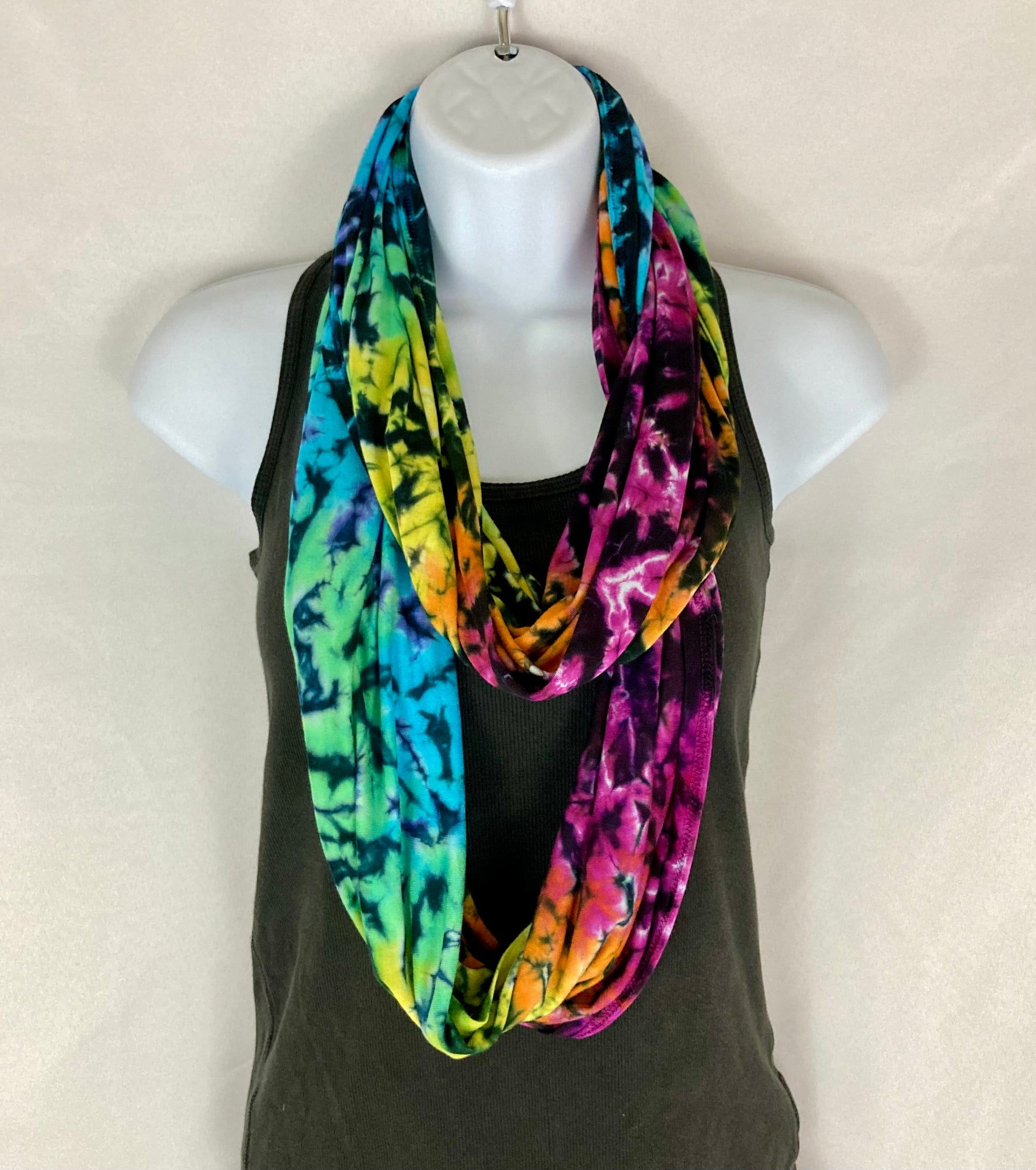 Rainbow Black Crush Tie-dyed Rayon Infinity Scarf