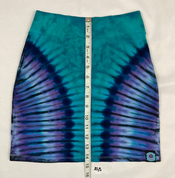 Women's Aqua/Purple Tie-Dyed Mini Skirt, XS/S
