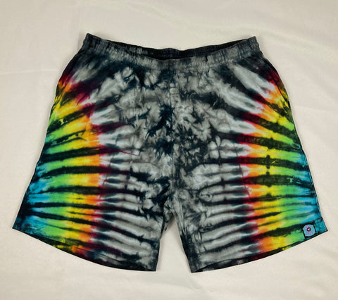 Men’s/Unisex Gray/Rainbow Black Tie-Dyed Shorts, M (32)