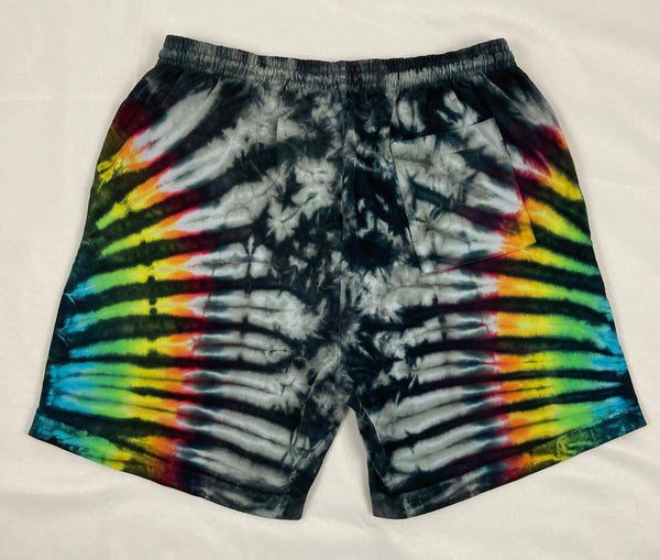 Men’s/Unisex Gray/Rainbow Black Tie-Dyed Shorts, M (32)
