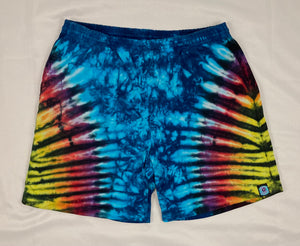 Men’s/Unisex Blue/Rainbow Black Tie-Dyed Shorts, L (34)