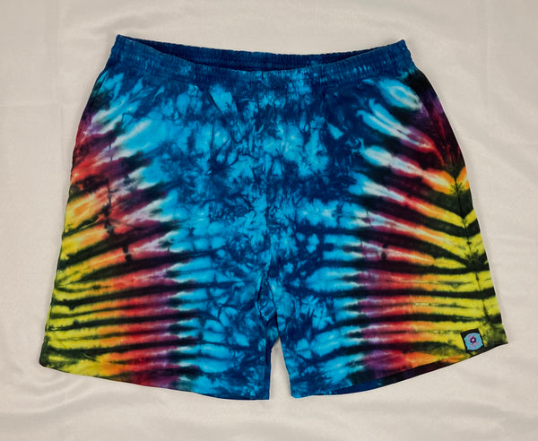 Men’s/Unisex Blue/Rainbow Black Tie-Dyed Shorts, L (34)