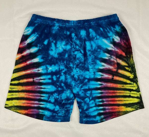 Men’s/Unisex Blue/Rainbow Black Tie-Dyed Shorts, L (34)