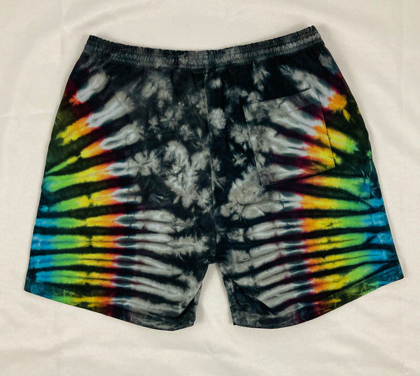 Men’s/Unisex Gray/Rainbow Black Tie-Dyed Shorts, L (34)
