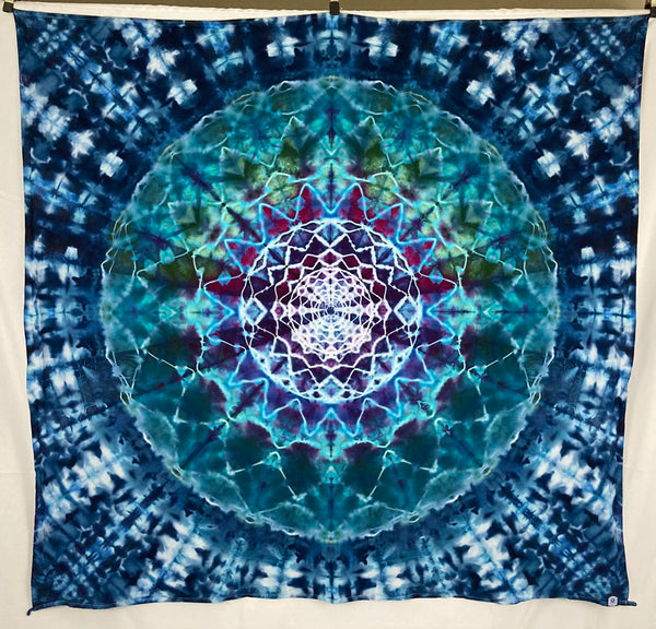 58" x 58" Ocean Mandala Ice-dyed Tapestry/Wall Hanging